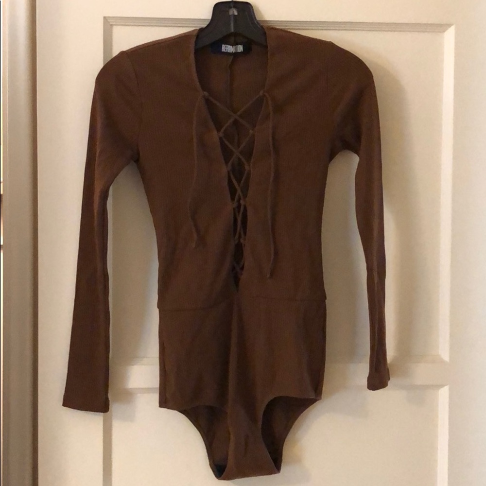 Reformation lace up body suit